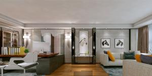 萬科大廈欣悅化妝品公司，白與黃的搭配，簡約、大氣！